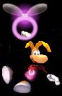 Rayman swings on a violet lums